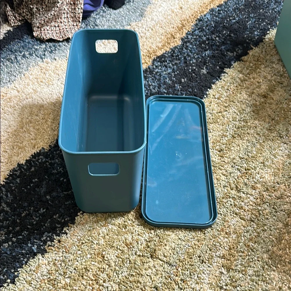 Navy Blue Long Stackable Organizer Bin w/Fitted Lid 14